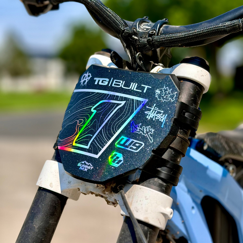 Switchback topographic e-moto number plate decal
