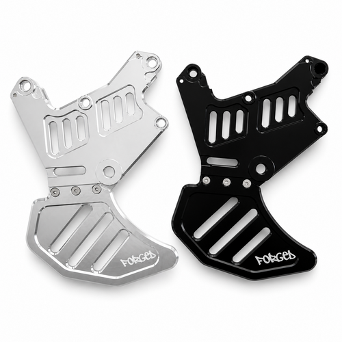 E-moto dual caliper mount and rotor guard