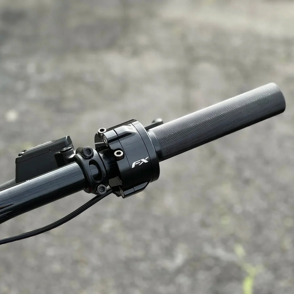 FX twist throttle installed on e-moto handlebars
